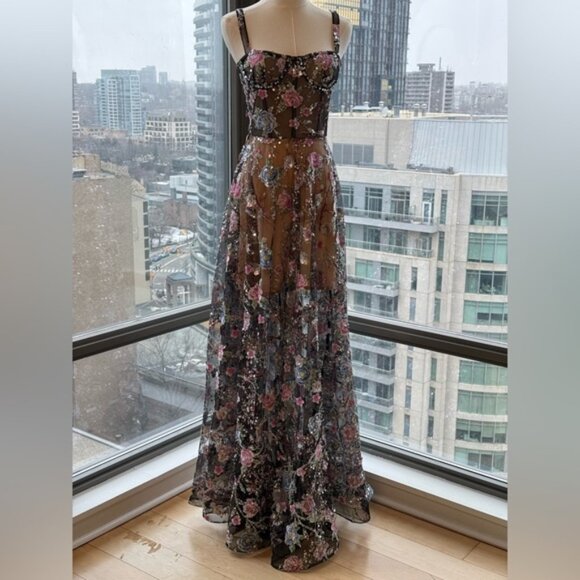 🆕 BRONX & BANCO 🧿 NWOT Midnight Embroidered Floral & Pearl Gown, Sz XS US 2 - Picture 2 of 15